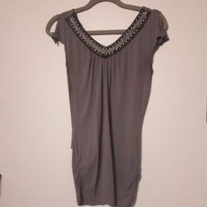 Grey Tee with Chain Detail Neckline